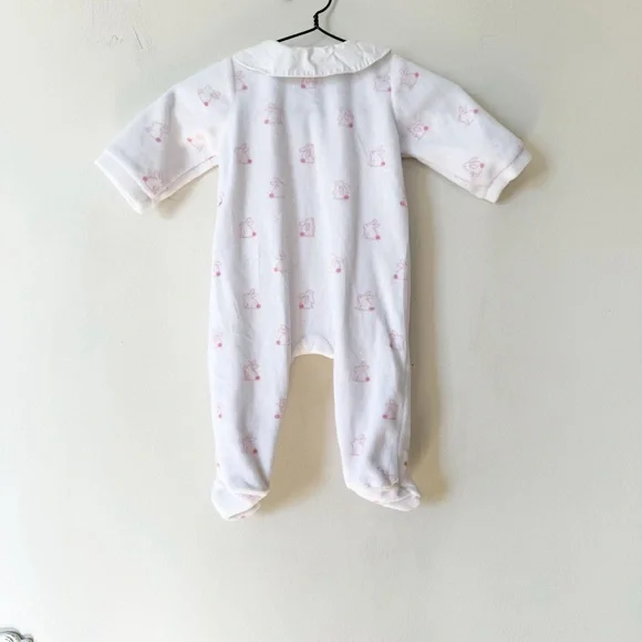 Jacadi Paris White and Pink Velour Bunny Footsie One Piece 3 Months - Picture 4 of 4